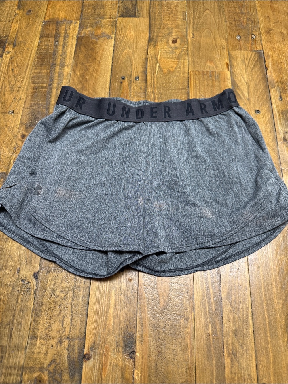 Under Armour Women's Dark Gray Athletic Shorts with Logo Waistband